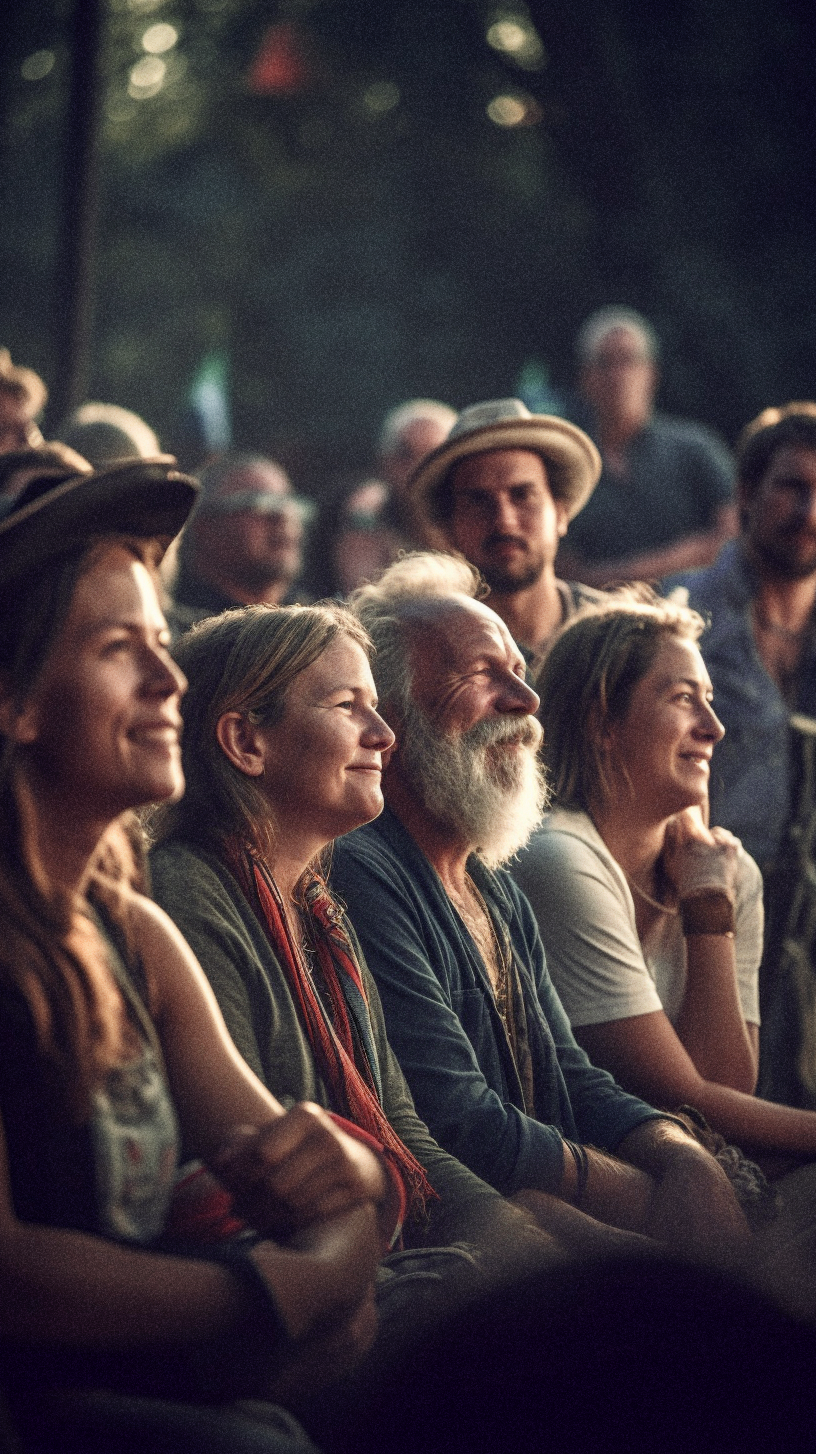 Menschen sitzen im Outdoor Kino