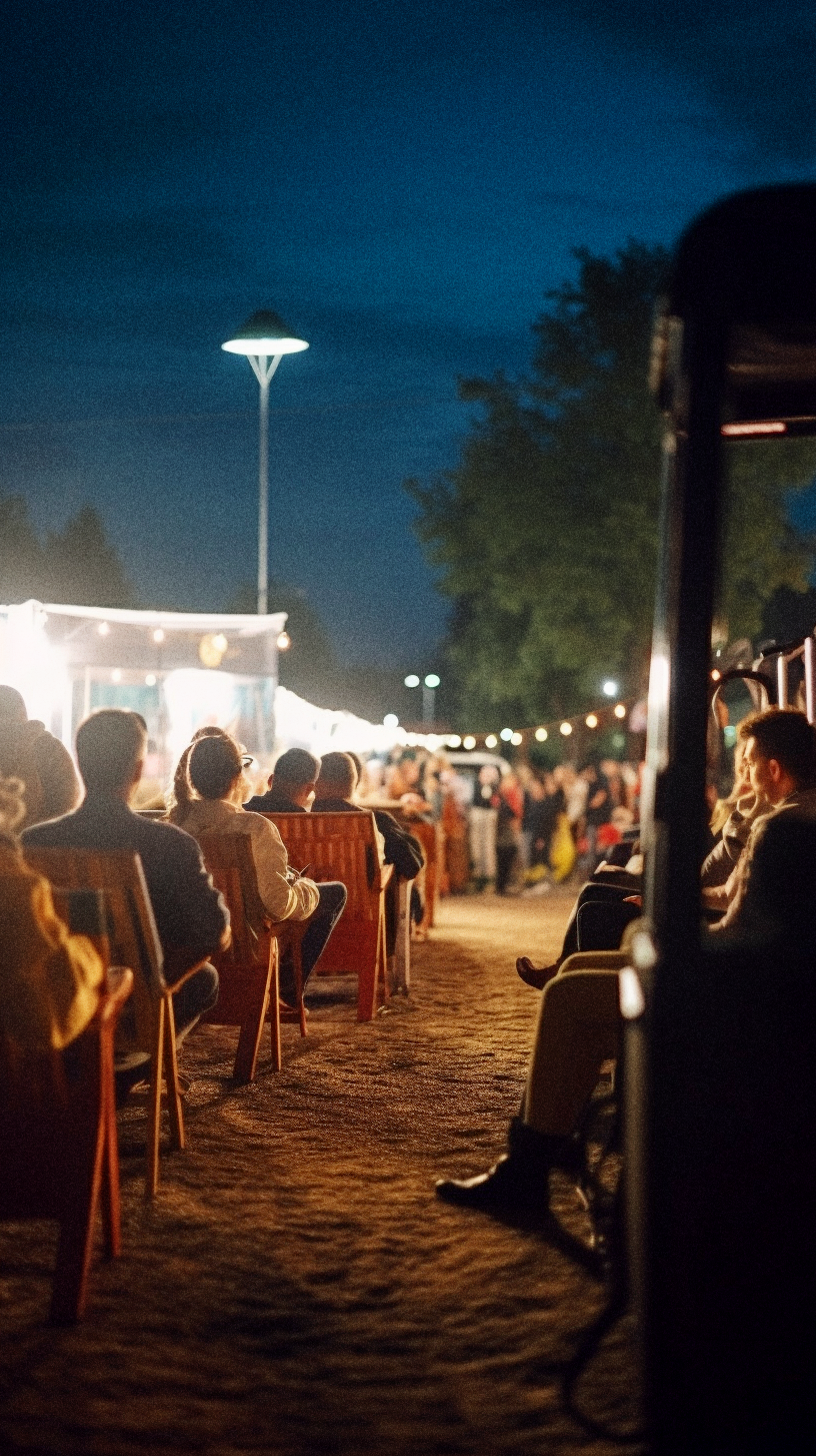Menschen sitzen im Outdoor Kino