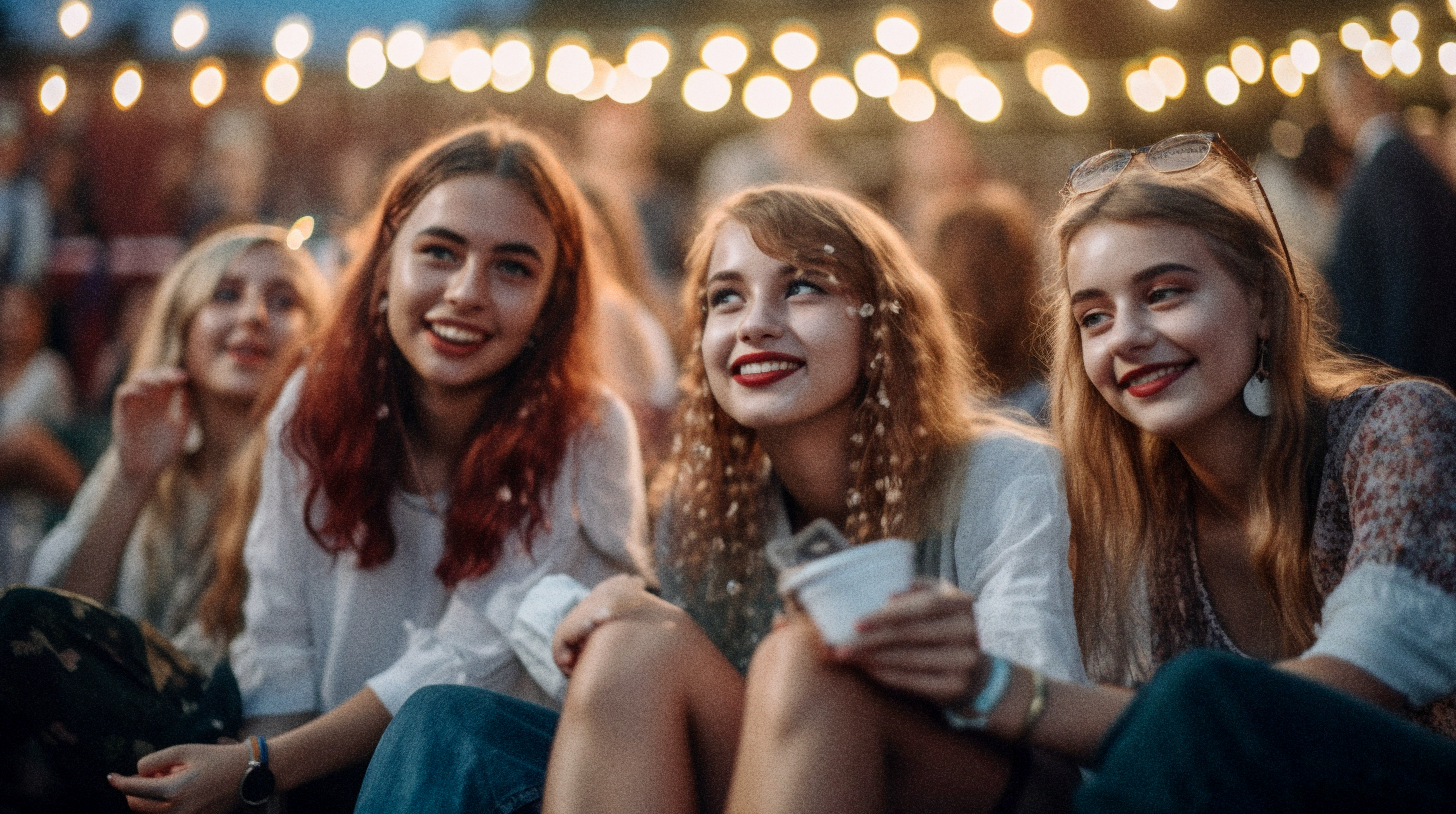 Lachende Mädchen im Outdoor Kino